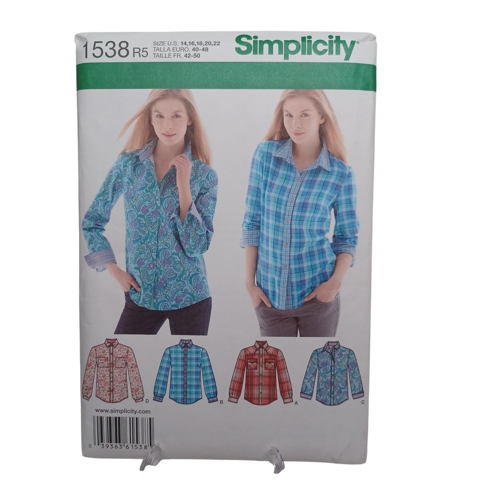Simplicity 1538 R5 Misses Button Down Shirt Sewing Pattern Size 14-22 uncut